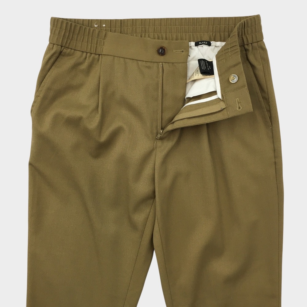 Scotch & Soda Blake Pleated Elastic Waist Trousers Olive Khaki Wool Blend 33x32